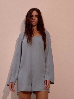 Light Blue Long Sleeve shorts jumpsuit